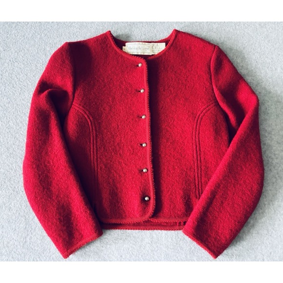Vintage The Eagles Eye Size 10 Boiled Wool Red Cardigan Sweater Silver Buttons - Picture 6 of 14